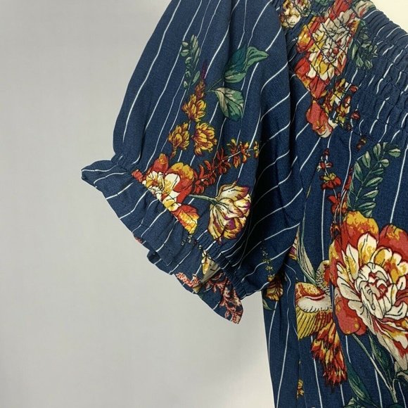 OLM Blue Floral Striped Blouse Medium - Picture 4 of 8